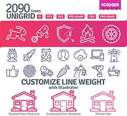 UI素材－2090个矢量的线条图标(包含PS形状预设文件)：2090 icons in UniGrid set